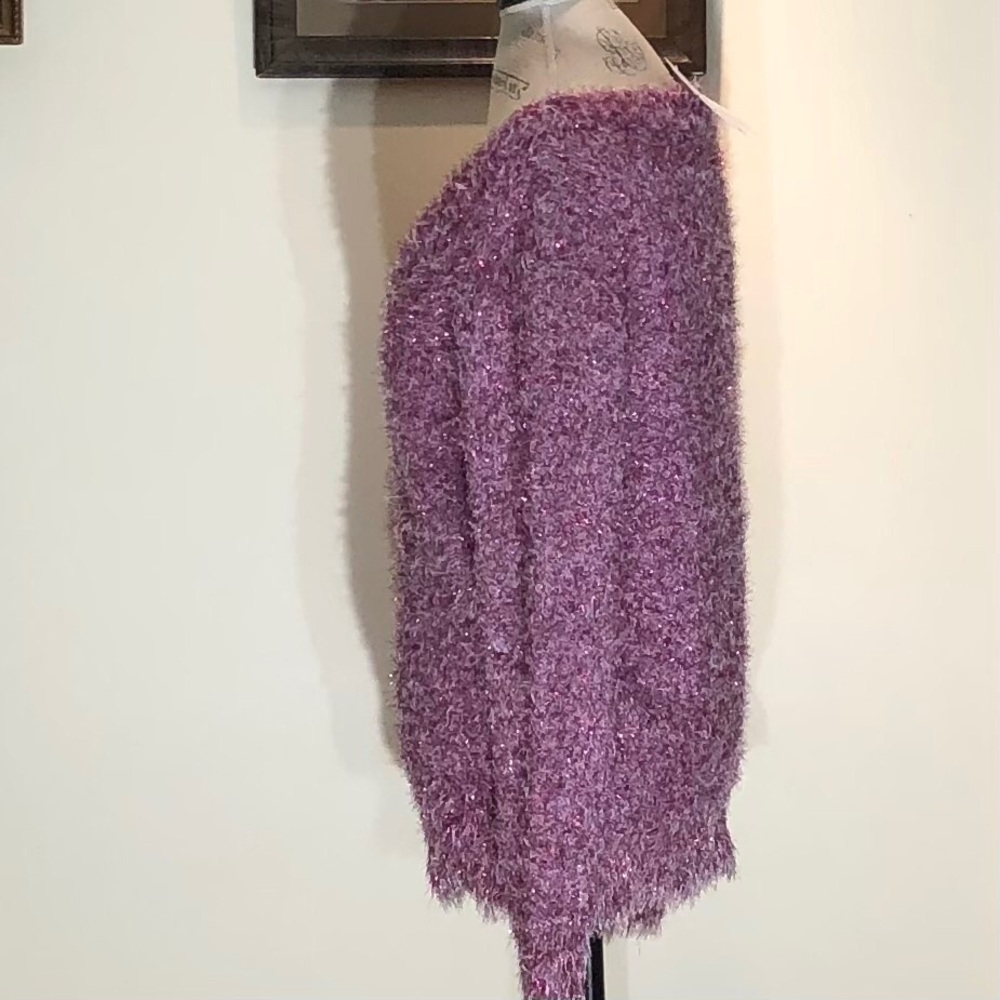 New York & Co. Pink Fuzzy Sparkle Sweater Sz M - Picture 2 of 13